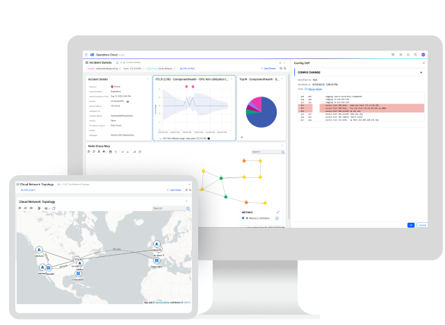 Screenshots of OpenText Network Observability.