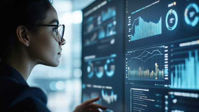 A person monitoring hologram data in computer