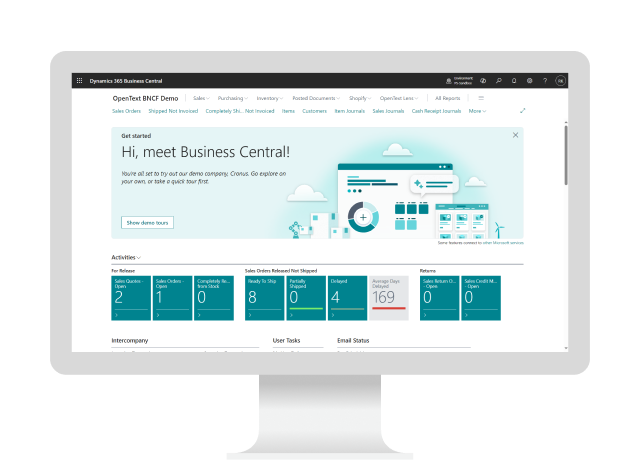 Dynamics 365 Business Centralが表示されているデスクトップコンピューター