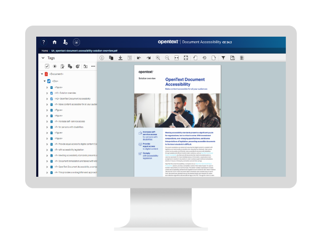 A desktop computer showing OpenText Document Accessibility