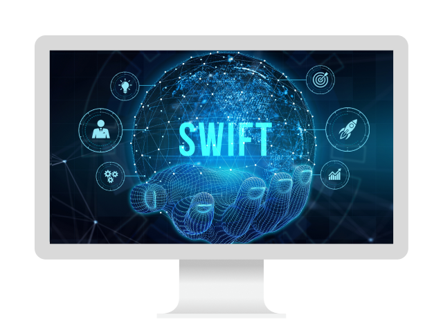 A desktop computer showing OpenText SWIFT Service Bureau