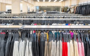 clothes hanging on racks