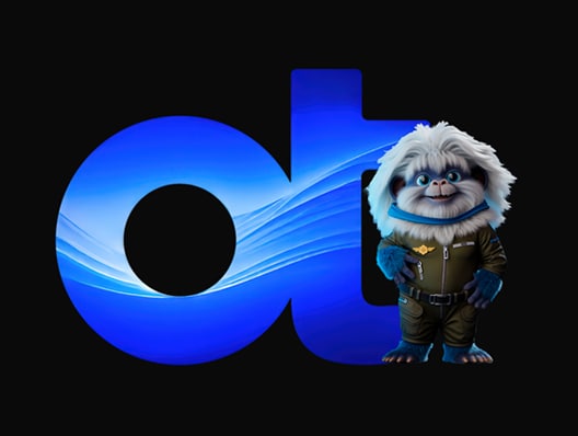 OpenText OT logo watermark and Aviator character
