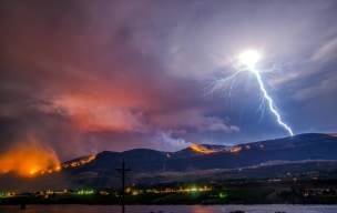 lightning striking a mountain