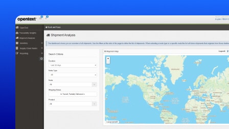 A screenshot of the OpenText Core Product Traceability user interface.