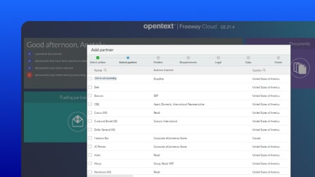 A screenshot of the OpenText B2B Integration Essentials user interface showing partner integrations.