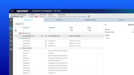 A screenshot of the OpenText Endpoint Investigator user interface showing a snapshot view.