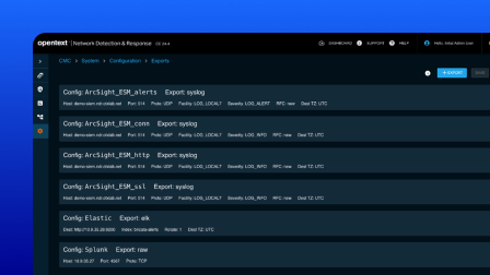 A screenshot of the OpenText Network Detection and Response user interface showing a configuration menu.