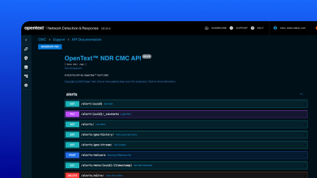 A screenshot of the OpenText Network Detection and Response user interface showing downstream visibility.