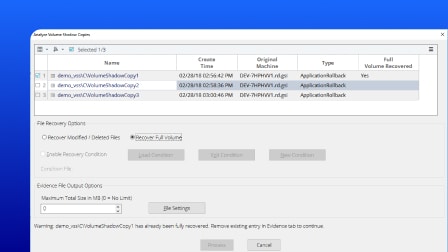 A screenshot of the OpenText Forensic user interface showing file recovery options.