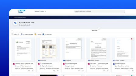 A screenshot of the OpenText Core Content Management for SAP SuccessFactors dashboard.