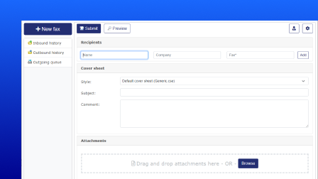 A screenshot of OpenText Core Fax user interface.