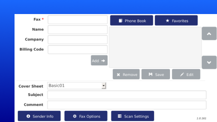 A screenshot of the OpenText Core Fax interface showing the compose fax screen.
