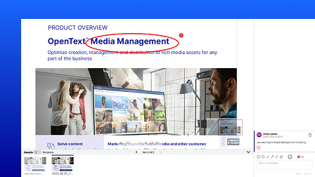 A screenshot of the OpenText Digital Asset Management user interface showing collaborative tools.