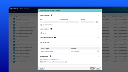 A screenshot of the OpenText Core Journey user interface showing a settings menu.