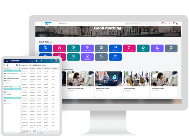 Dashboard view of OpenText Content Management for SAP SuccessFactors on computer and tablet