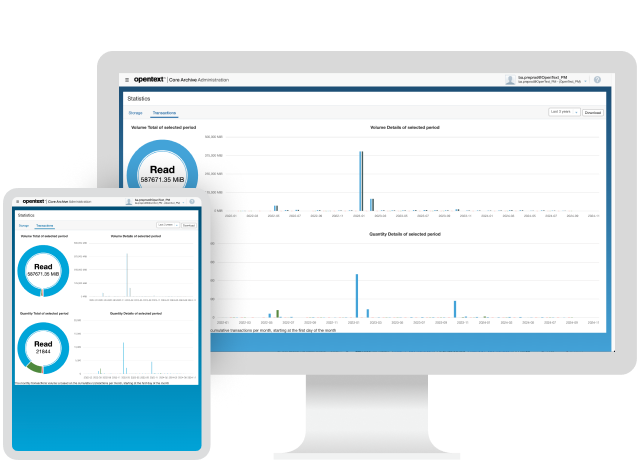 コンピューターおよびタブレット上のOpenText Core Archive for SAP Solutionsプラットフォーム