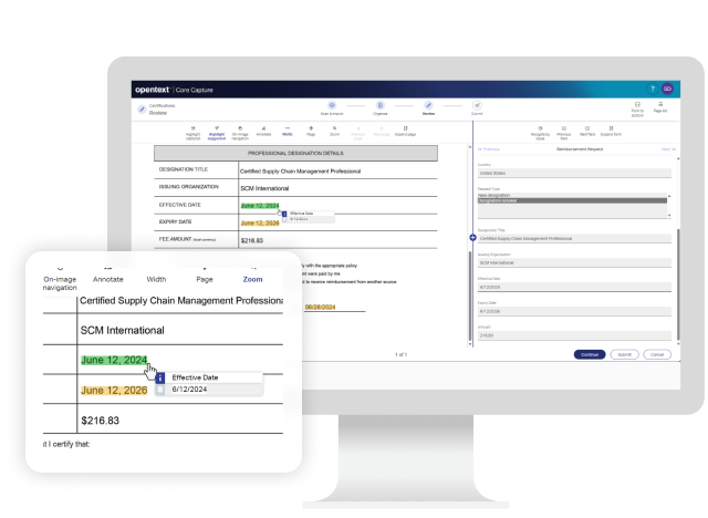 OpenText Core Capture UI on a computer