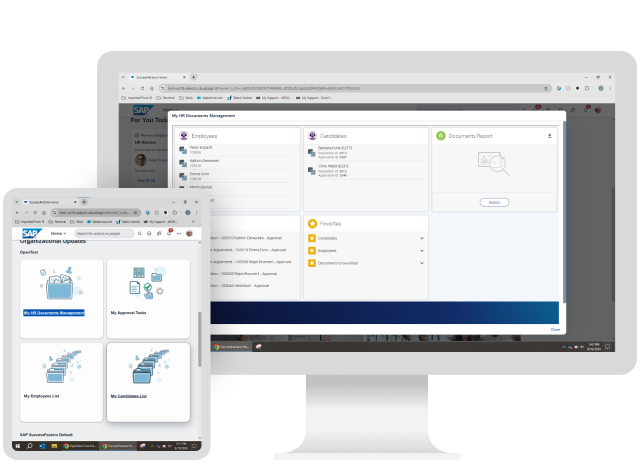 OpenText Core Content Management for SAP SuccessFactors platform on computer and tablet