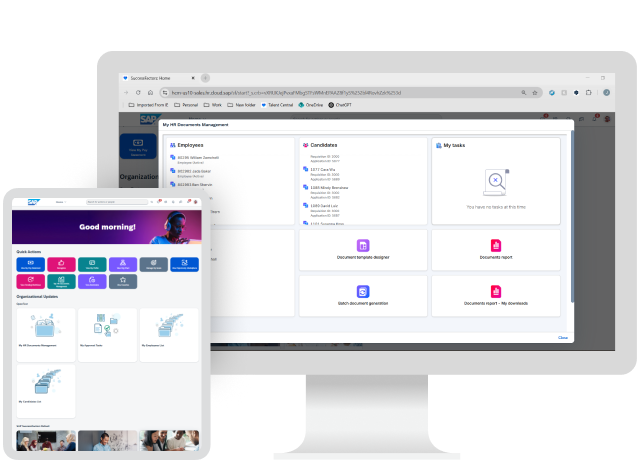 OpenText Core Content Management for SAP SuccessFactors platform on computer and tablet.