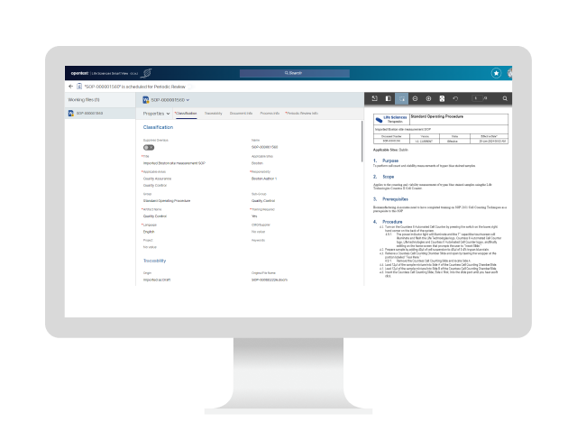 Um computador mostrando o OpenText Documentum Content Management for Life Sciences