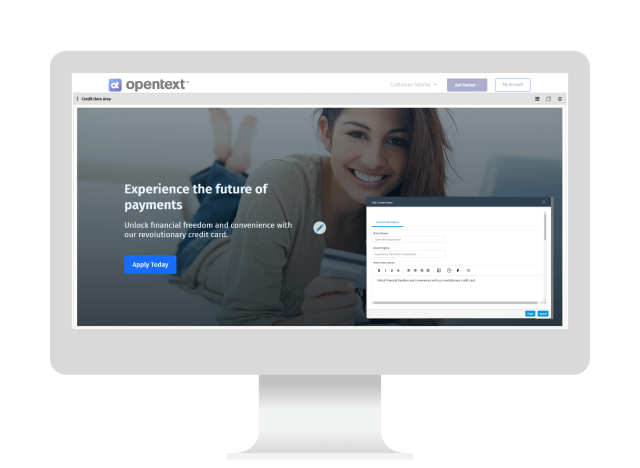 OpenText Web CMS exibido em um computador