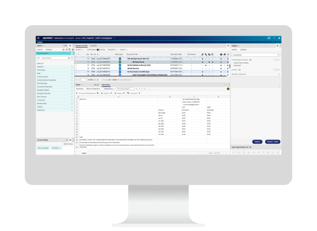 Dashboard view of OpenText Investigation interface displayed on a desktop computer