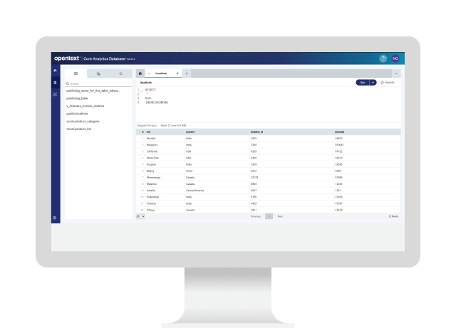 OpenText Analytics database running on a computer