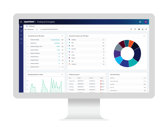 Um computador desktop mostrando a plataforma OpenText Trading Grid  .