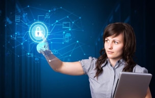 Woman tapping on digital lock