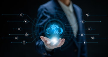 employee holding digital cloud graphic image in hand