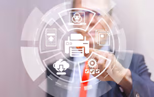 Person interacting with a digital document management interface.