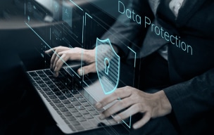 A person selecting options from a collection of digital legal and security icons