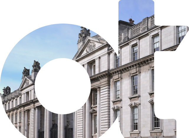 OpenText OT watermark image with a government building in the background