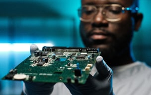 A person inspecting circuit board