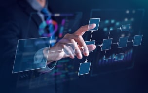 A person operating controls through digital screen technology