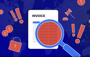 Cartoon magnifying glass and invoice
