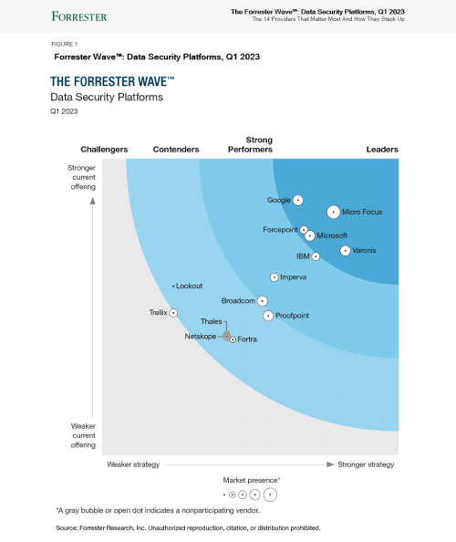 Forrester Wave 2023 年第一季度数据安全平台结果图表图片