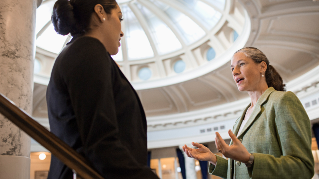 Two people talking to each other