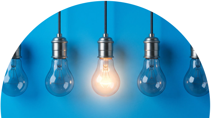 5 light bulbs with one on