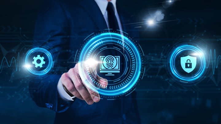 A person touching virtual screen