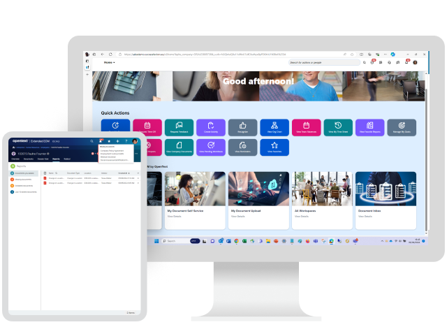 OpenText Content Management for Human Resources platform on computer and tablet