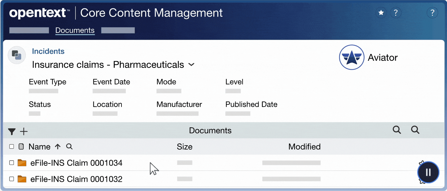 OpenText Core Content Management Aviator incident animatio