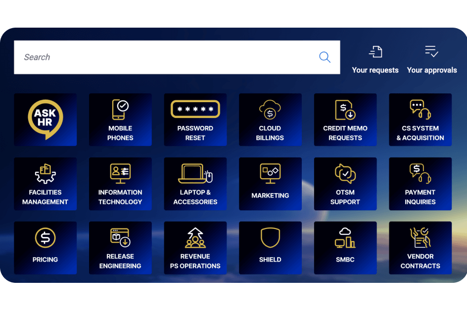 OpenText Service Management main log in dashboard