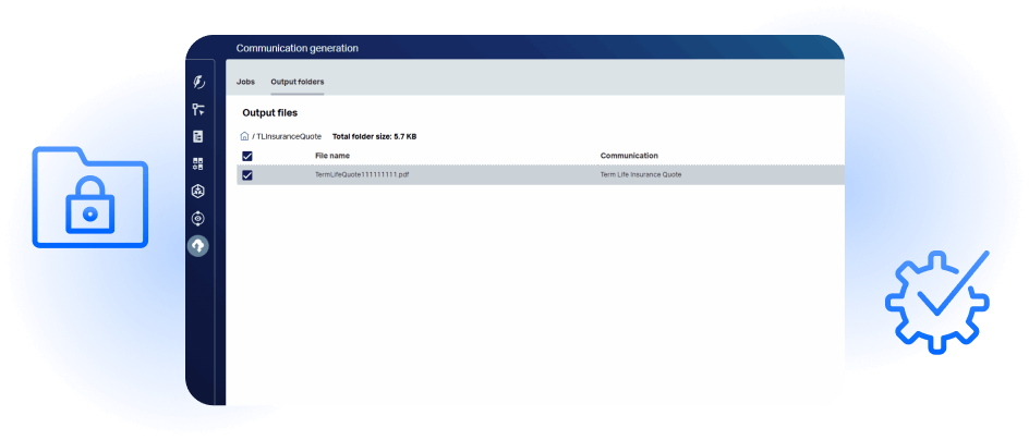 A screenshot of OpenText Core Content Management user interface showing communication generation