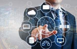 Technology icons on transparent screen